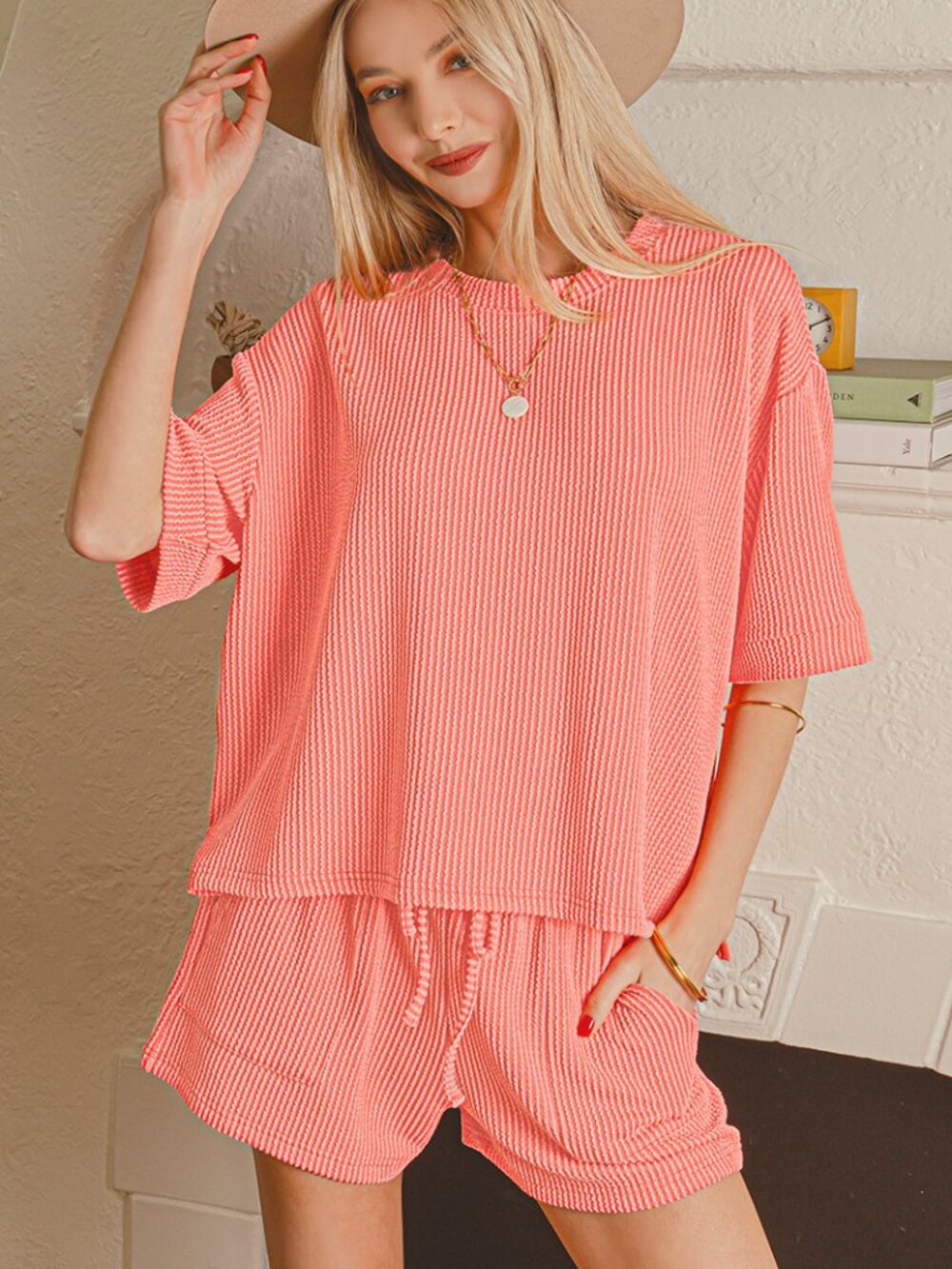 Raised rib short sleeve tee & short set - Picture 3 of 3